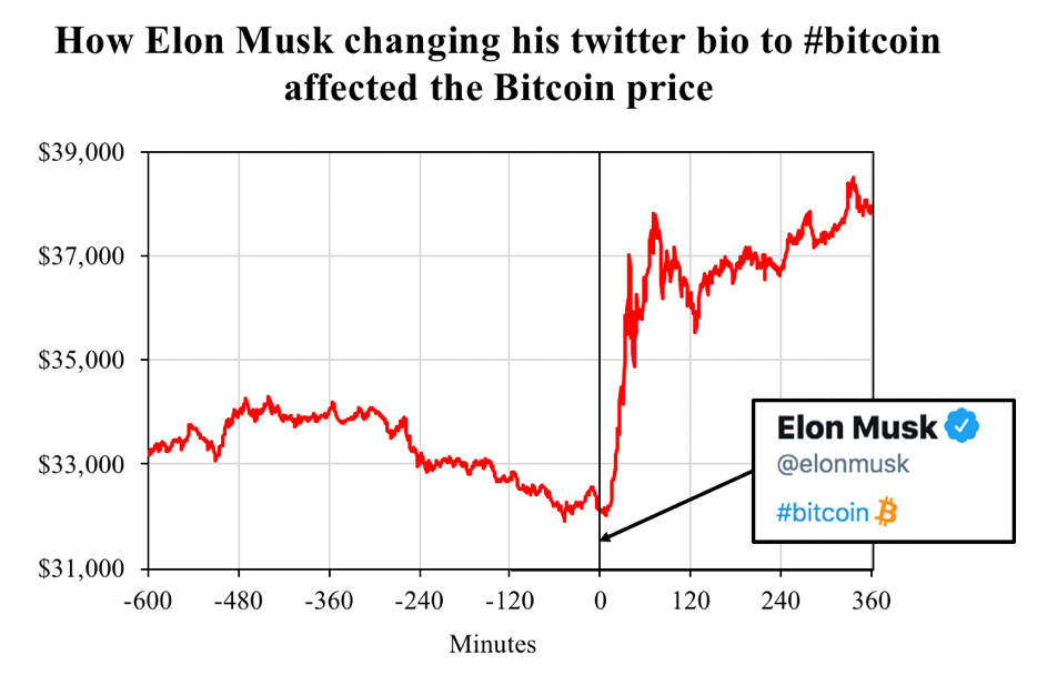 Bitcoin price after Elon Musk changed his bio. That's what we call influence.