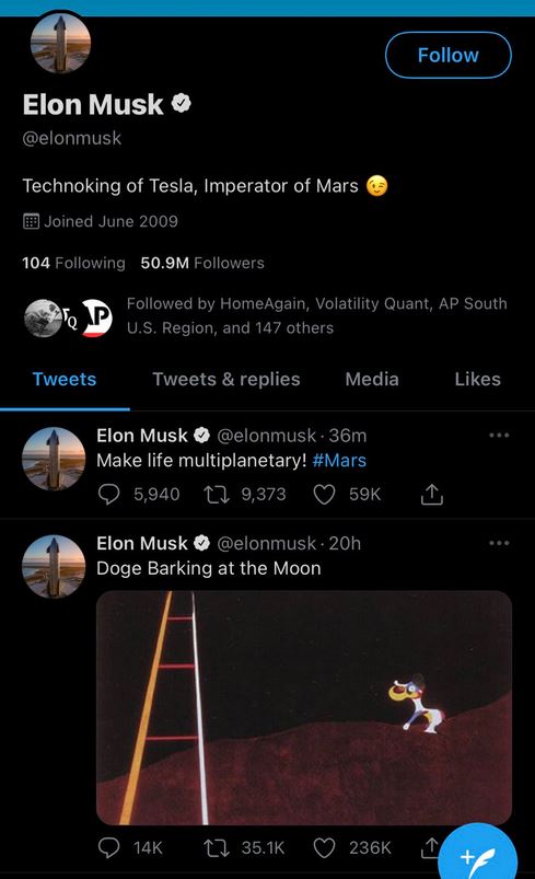 Dogecoin to the moon! Helped by more Elon Musk tweets