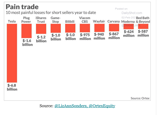 Most painful losses for short sellers year to date