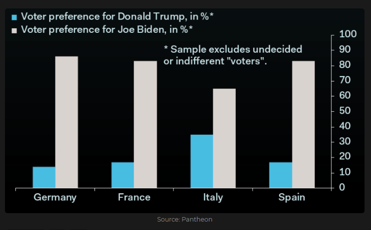 Voter preference for each candidate by selected EU country  