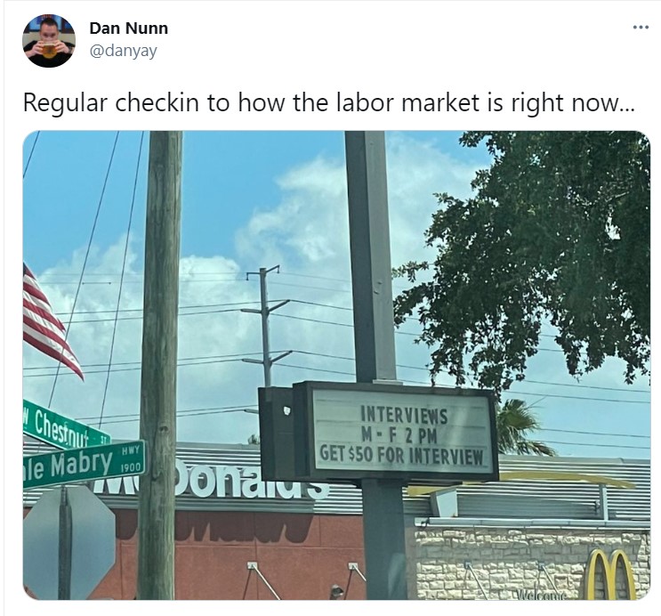 A McDonald in Tampa is paying people $50 just to show up for a job interview