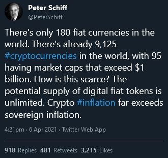 The anti crypto scarcity argument from Petter Schiff