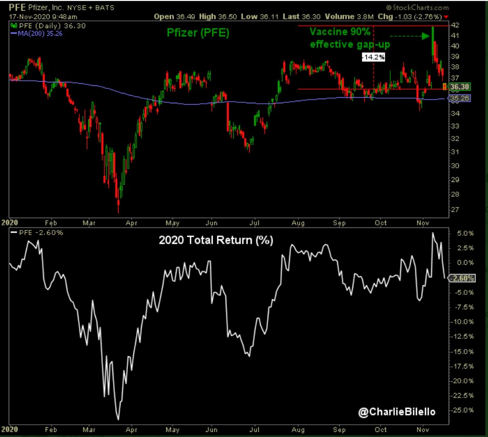 Pfizer chart and 2020 Total return