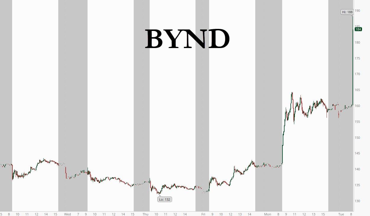 Only a couple hours ago, the BYND stock soared by almost 20%, from $160 to $190