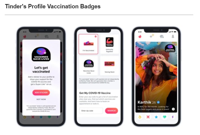 Tinder's profiles vaccination badges 